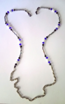 28&quot; Sapphire Blue Black Crystal &amp; Glass Pearl Eyeglass Holder w/ Byzantine Chain - £28.17 GBP