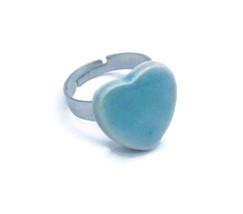 Handmade Turquoise Blue Heart Statement Ring For Her, Stainless Steel Adjustable - £35.59 GBP