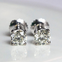 1ct Round Diamond Stud Earrings in 14K White Gold with Screw Backs - £875.29 GBP