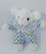 MTY International plush small white lamb blue checks squares outfit hearts lace - $9.89