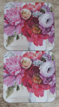 LEANIN TREE &quot;Vase of Flowers&quot;~Set of 2 Coasters~Cork Back~3.75&quot;x3.75&quot; #67896-5 - £5.87 GBP