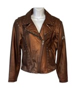 Harley Davidson Women&#39;s Rare Motto Leather Studded Motorcycle Jacket - £196.64 GBP
