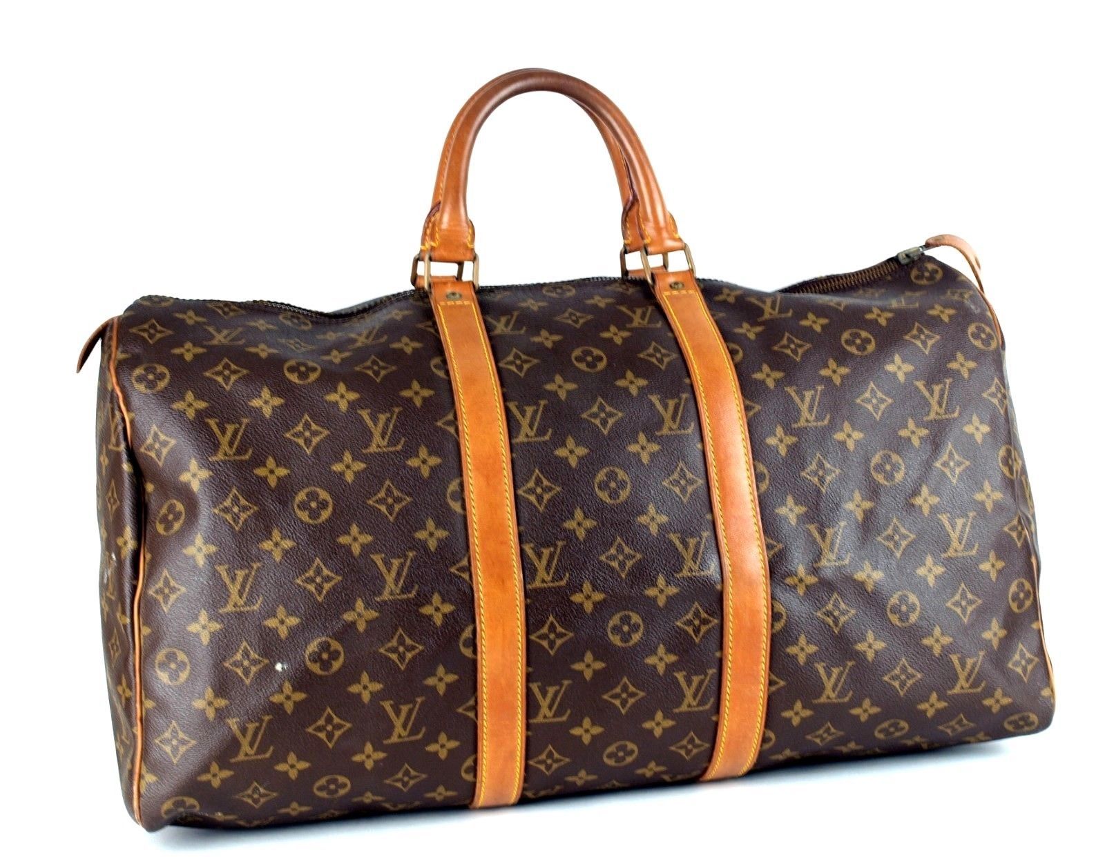 Auth Louis Vuitton Monogram Leather Keepall 50 Boston Travel Hand Bag w/ Lock209 - $444.51