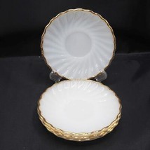 4 Shell Swirl Saucers/Plates Anchor Hocking Fire King Ware White Glass Gold Trim - £37.14 GBP