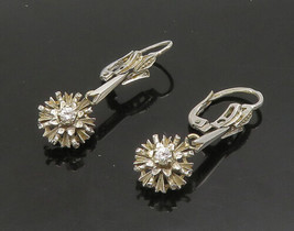 18K GOLD - Vintage Antique 1/4 Carat Diamonds Floral Dangle Earrings - GE106 - £578.10 GBP