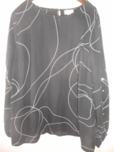 Liz Claiborne Womens Black 1X Long Sheer Studded Sleeves Round Neck Swirl Print - £18.88 GBP
