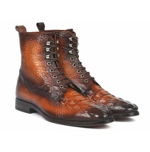 Handmade Men Alligators Ankle Boot, Men Tan Brown Crocodile Ankle Boots - $159.99+