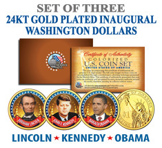 President Obama Kennedy Lincoln Presidential $1 Us Dollar Gold Plated 3-Coin Set - £12.65 GBP