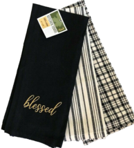 Blessed Embroidered Kitchen Dish Towels Black Plaid Striped Thanksgiving... - $19.57