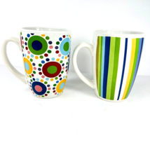 Stoneware Coffee Tea Hot Chocolate 2 Cups Mugs Handle Geometric Stripes - £23.83 GBP
