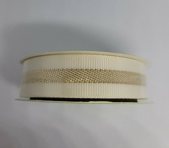 Floral Garden Grosgrain Ribbon with Metallic Stripe Beige. 5/8&quot;x9&#39;. 3 yards. - £9.34 GBP