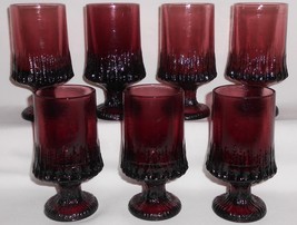 MID CENTURY Set (7) SMITH Glass SCULPTURA 2 PATTERN 6 oz Plum Color WINE... - $69.29