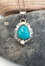 Signed Southwestern Sterling Silver Turquoise Pearl Pendant Necklace - £43.06 GBP