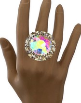 Aurora Borealis Crystals Adjustable Statement Cocktail Bold Party Ring - £16.70 GBP