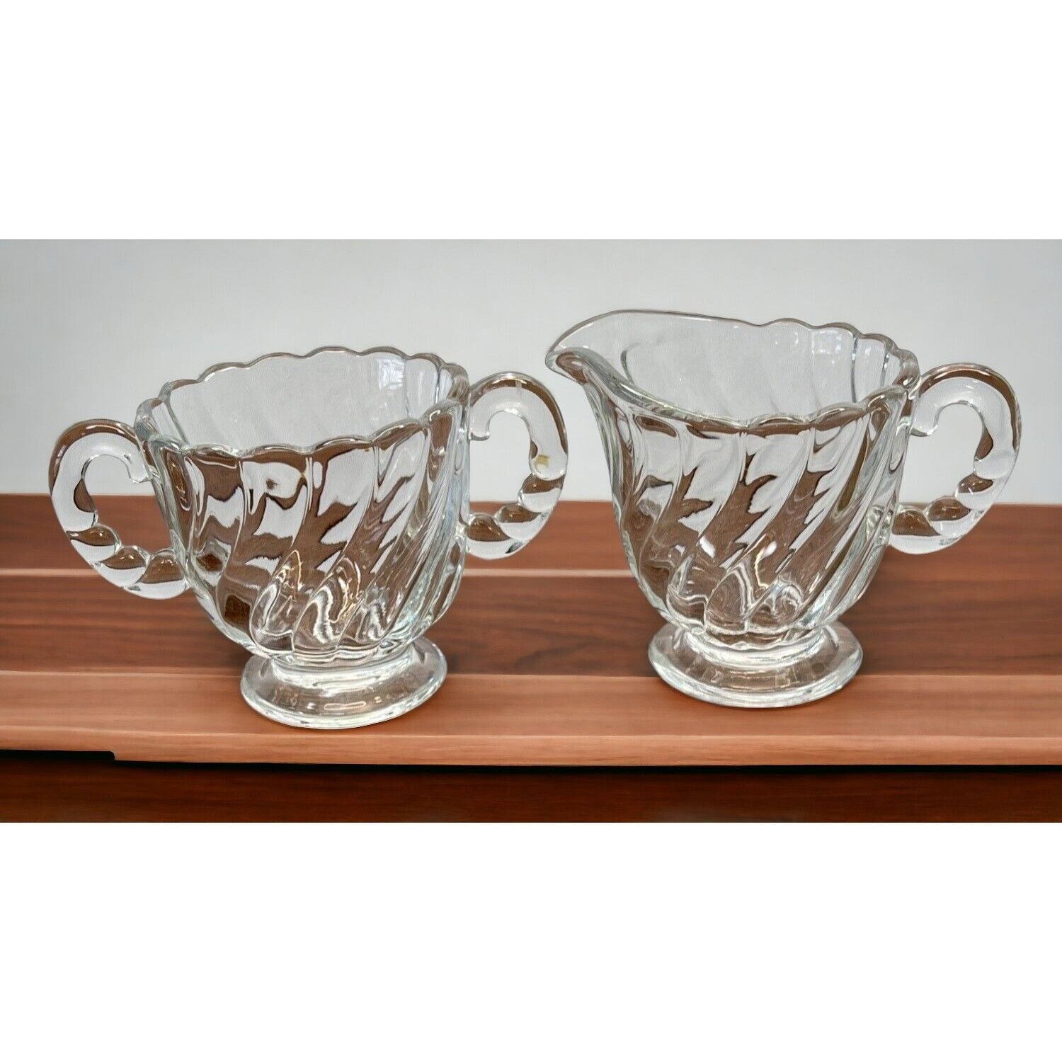 Primary image for Fostoria Glass Colony Optic Swirl Cream and Sugar Serving Set Vintage Clear