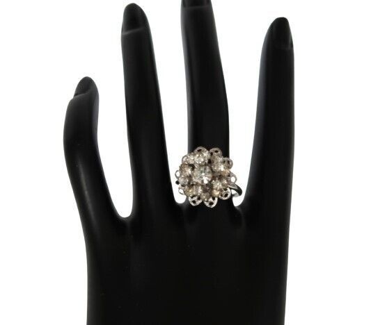 Vintage Sarah Coventry Silver Tone White Rhinestone Cluster Cocktail Ring - $14.99