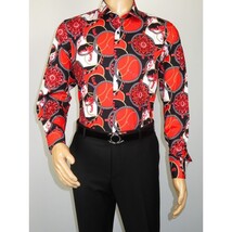 Men's AVM Crystal Shirt Medallion Cotton Turkey Slim Fit 15651-01 Red/Black image 8