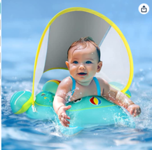 Ultra-Safe Baby Pool Float Never Flipped Over, UPF50+ Sun Canopy Inflatable Baby - £17.99 GBP