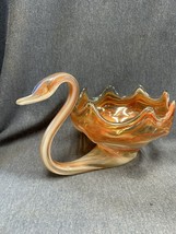 MCM Hand Blown Swan in Oranges Decorative Art Glass Bowl/Vase Sooner-Style - $58.91