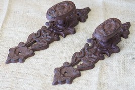 2 Cast Iron LARGE Antique Style FANCY Barn Handle Gate Pull Shed Door Handles  - £23.17 GBP