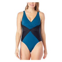 Colleen Lopez Colorblock Twist Front V-Neck Swimsuit (Peacock, Size 8) - £12.27 GBP