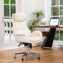 High-Back Office Chair With Arms, Cream, Glitzhome Home Leather Adjustable - £281.48 GBP