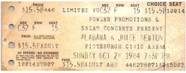 Alabama Jugo Newton Concierto Ticket Stub Octubre 28 1984 Pittsburgh - £41.80 GBP