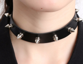Spike Necklace Studded Spike Collar Choker Punk Gothic Faux Leather Ladies Emo - £4.95 GBP
