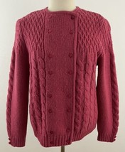 Vintage Robert Scott Ltd Women&#39;s L Wool Sweater Cable Knit Button Front Pink - £23.86 GBP