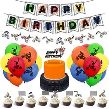 57Pcs Motocross Birthday Party Supplies Dirt Bike Garland Banner Cake Topper Mot - £14.27 GBP