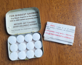 Bayer Aspirin Tin Snap-Open Box With Aspirin &amp; Folded Pamphlet Vtg 50s 60s - £45.45 GBP