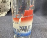 Vintage Mid-Century Sailboat Sailing Ship Glass Tumbler Nautical Red~Whi... - $7.92