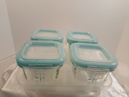 OXO Tot Glass Baby Blocks 4pc Food Storage Containers Teal 4oz BPA Free - £13.98 GBP