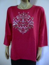 VICTOR COSTA OCCASION Fuschia Embellished Sweater L Beads Sequins Crysta... - $15.00