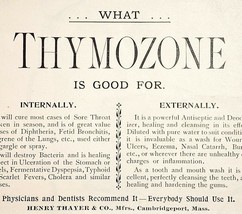 1895 Thayer&#39;s Nutritive Thymozone Medicine Victorian Health Dental Adver... - £8.25 GBP