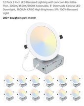 12 Pack 8 Inch LED Recessed Lighting with Junction Box Ultra-Thin, 3000K... - $118.68