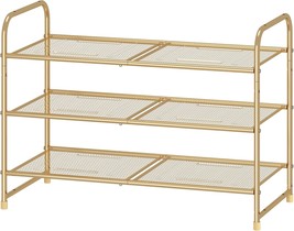 Simple 3-Tier Stackable Shoe Rack, Metal Mesh, Gold, Expandable And Adjustable - £32.35 GBP