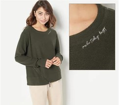 Peace Love World Reverse French Terry Pullover (Evergreen, X-Small) A459921 - $20.71