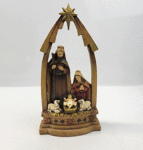 Nativity Holy Family Creche Manger Arch One Piece 11&quot; Simulated Wood Resin - £19.97 GBP