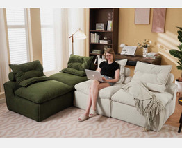 Modular Corduroy Sofa: DIY, 4 Seats, Beige/Green - $812.99