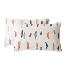 100% Cotton Pillowcases Queen Size Set Of 2 Colorful Feather Leaves Print Bed Pi - £28.85 GBP