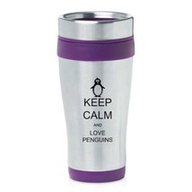 Purple 16oz Insulated Stainless Steel Travel Mug Z447 Keep Calm and Love Penguin - £31.63 GBP