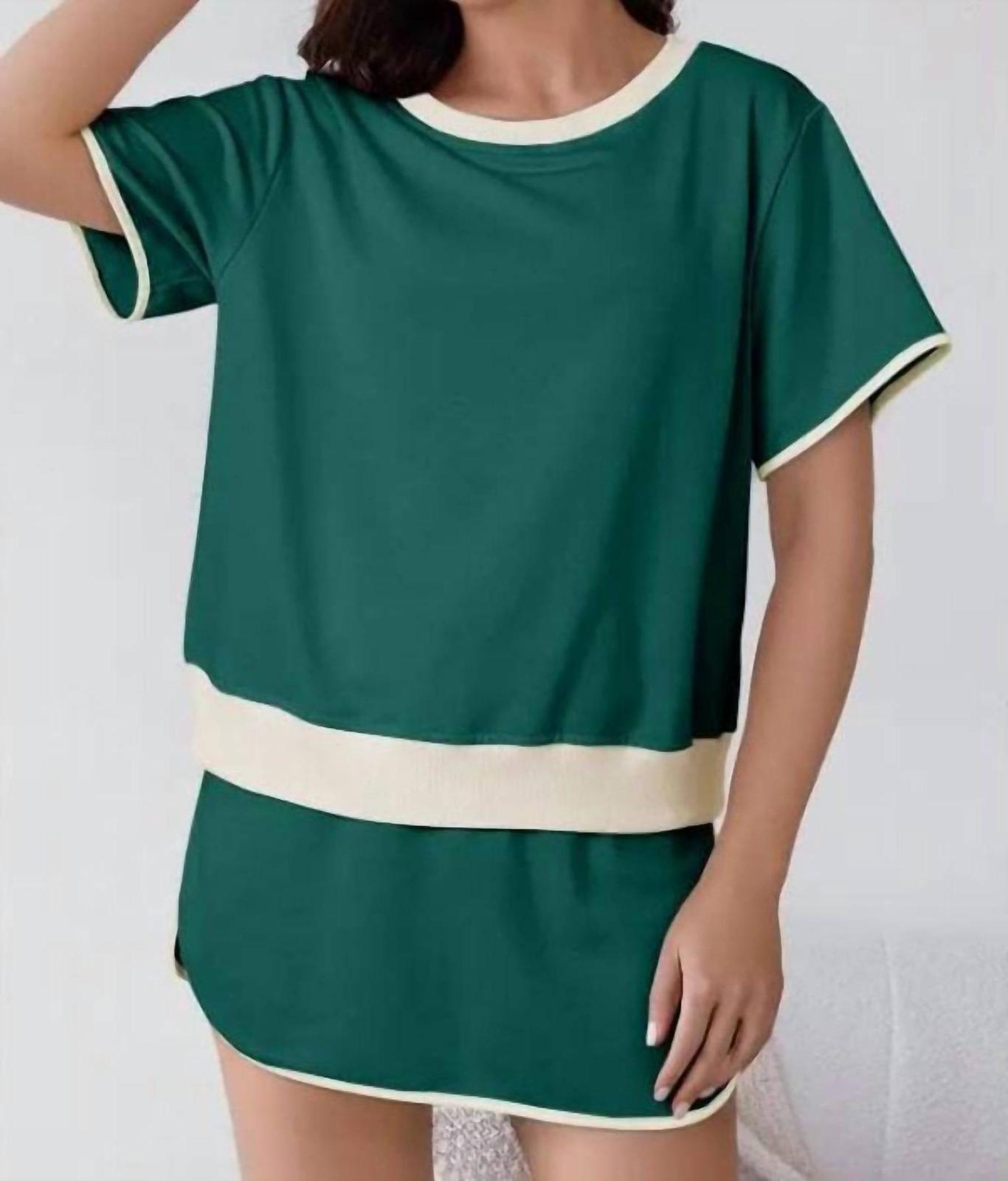La Society Colorblock Edge Drop Shoulder T-Shirt And Skirt Set Green - $41.00