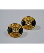 Vintage MINT SWAROVSKI BLACK ENAMELED &amp; RHINESTONE EARRINGS - £54.29 GBP