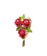 Vintage Floral Rose Bouquet Brooch Pin Gold Tone Metal Red 1.5&quot;Tx.75&quot;W - £6.02 GBP