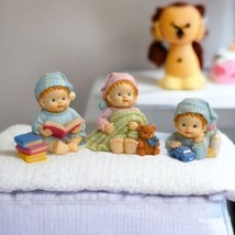 Lot of 3 Little Kids Plaster Figurines Twin Boys and Girl Playing Reading 2.5&quot; - $3.91