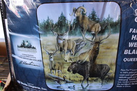 Deer Moose Elk Bighorn Sheep North American Collage Queen Size Blanket Bedspread - £47.17 GBP