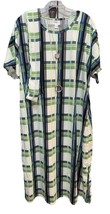 NWT LuLaRoe 2XL White Green Blue Checkered Marly with Pockets Sash Shift... - $37.61
