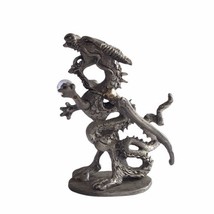 Vintage Ballena Bay Angry Dragon Crystal Ball Pewter Miniature Art Figurine 3&quot; - £14.78 GBP