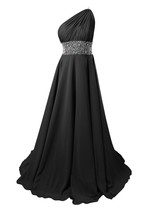 Kivary Women&#39;s Backless Beaded Long One Shoulder Prom Evening Dresses Black US 2 - £108.60 GBP